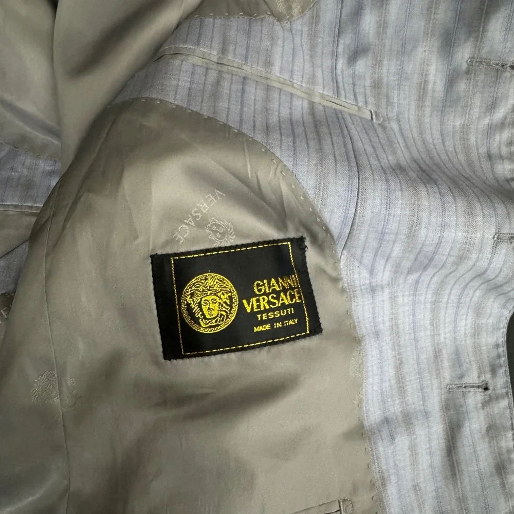 Gianni Versace Suit Mens 42R W32 Blue Pinstripe Vintage 3-Button Wool Italy - Picture 4 of 6